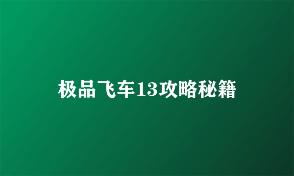 极品飞车13攻略秘籍