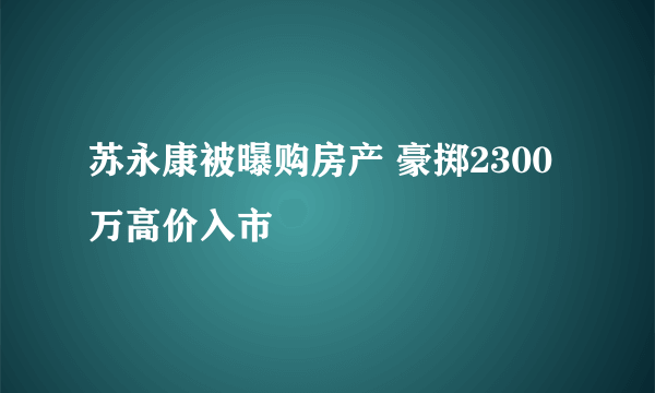 苏永康被曝购房产 豪掷2300万高价入市