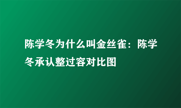 陈学冬为什么叫金丝雀：陈学冬承认整过容对比图