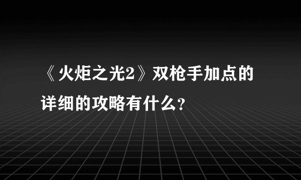 《火炬之光2》双枪手加点的详细的攻略有什么？