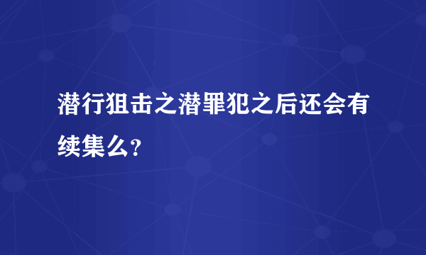 潜行狙击之潜罪犯之后还会有续集么？