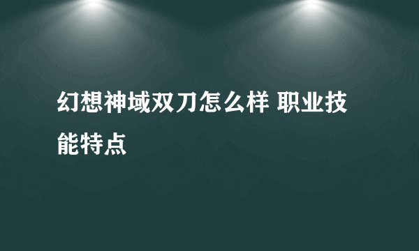 幻想神域双刀怎么样 职业技能特点