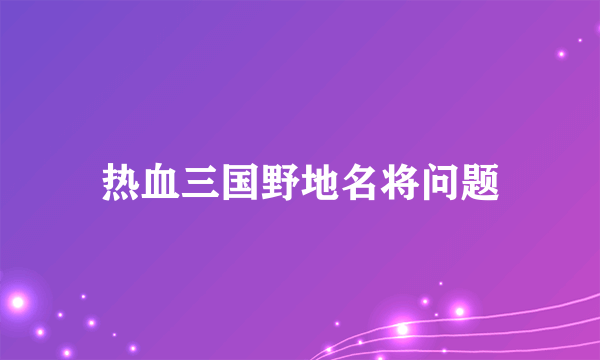 热血三国野地名将问题