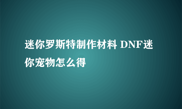 迷你罗斯特制作材料 DNF迷你宠物怎么得