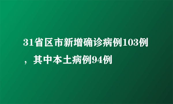 31省区市新增确诊病例103例，其中本土病例94例