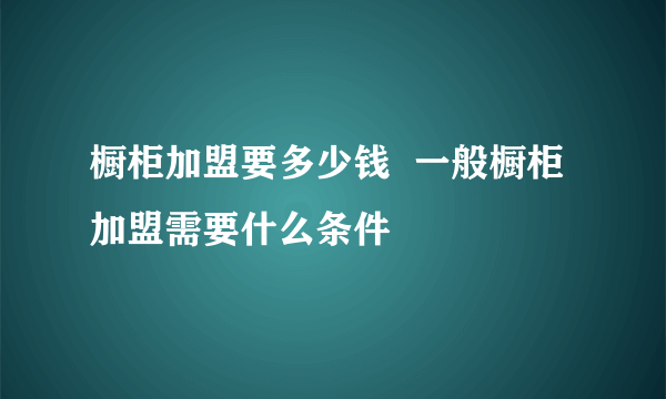 橱柜加盟要多少钱  一般橱柜加盟需要什么条件