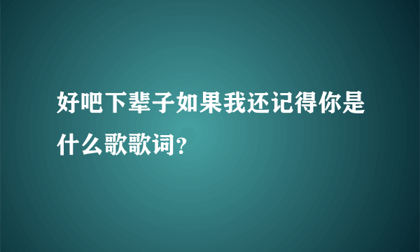 好吧下辈子如果我还记得你是什么歌歌词？