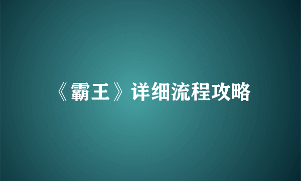 《霸王》详细流程攻略