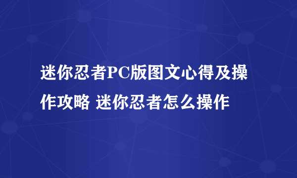 迷你忍者PC版图文心得及操作攻略 迷你忍者怎么操作