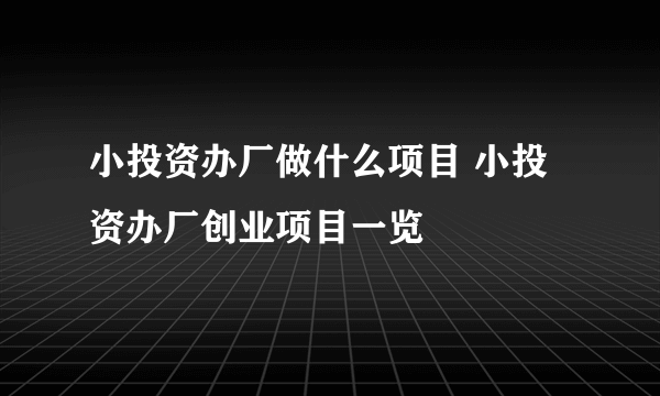 小投资办厂做什么项目 小投资办厂创业项目一览