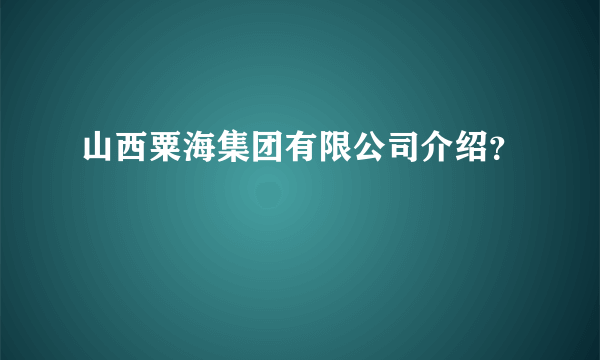 山西粟海集团有限公司介绍？