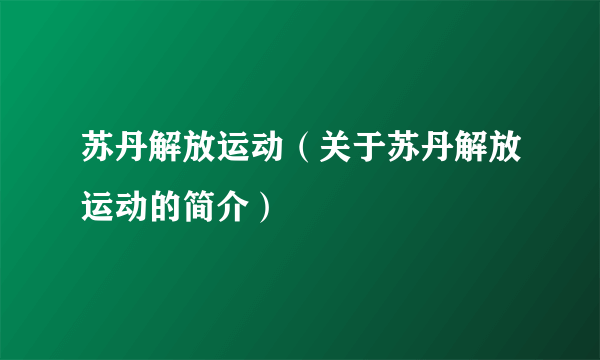 苏丹解放运动（关于苏丹解放运动的简介）