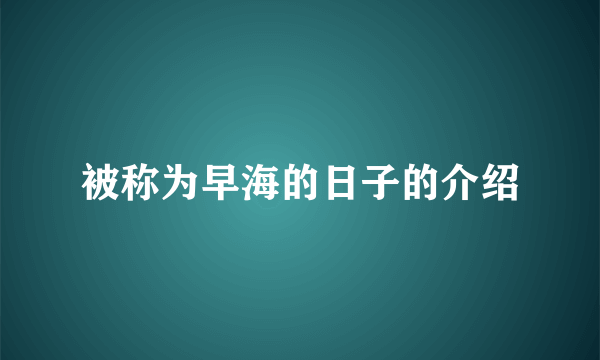 被称为早海的日子的介绍