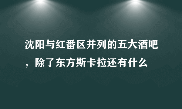 沈阳与红番区并列的五大酒吧，除了东方斯卡拉还有什么