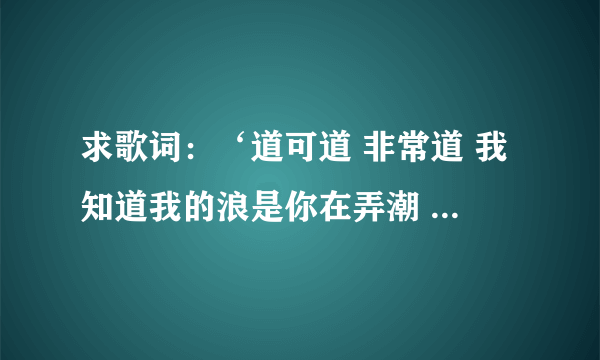 求歌词：‘道可道 非常道 我知道我的浪是你在弄潮 ’ 是哪首歌？？谢谢