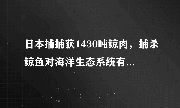 日本捕捕获1430吨鲸肉，捕杀鲸鱼对海洋生态系统有什么影响？