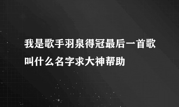 我是歌手羽泉得冠最后一首歌叫什么名字求大神帮助