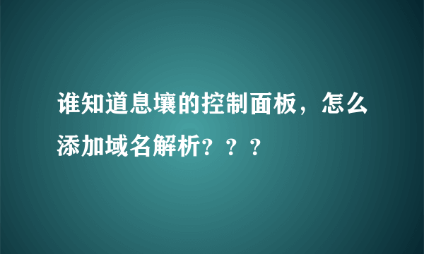 谁知道息壤的控制面板，怎么添加域名解析？？？