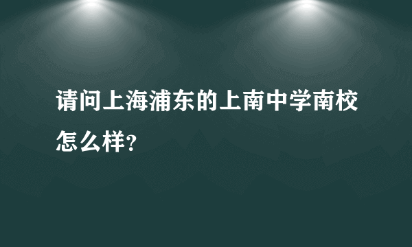 请问上海浦东的上南中学南校怎么样？