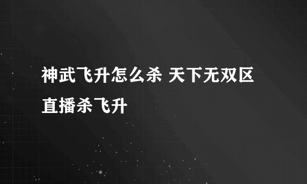 神武飞升怎么杀 天下无双区直播杀飞升