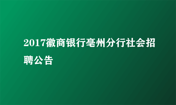 2017徽商银行亳州分行社会招聘公告