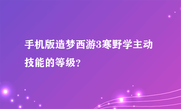 手机版造梦西游3寒野学主动技能的等级？