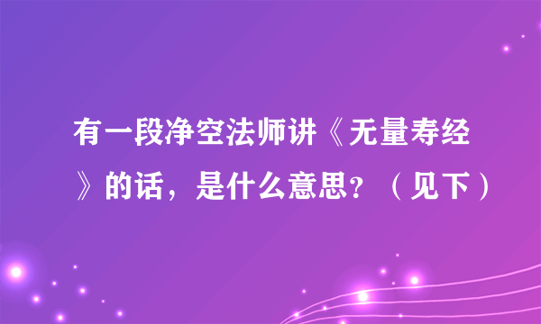 有一段净空法师讲《无量寿经》的话，是什么意思？（见下）