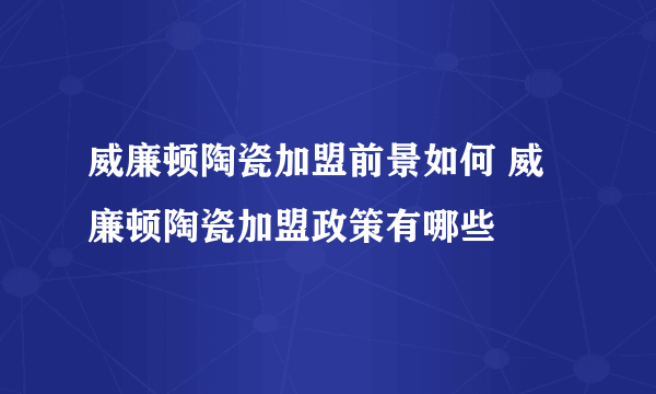 威廉顿陶瓷加盟前景如何 威廉顿陶瓷加盟政策有哪些