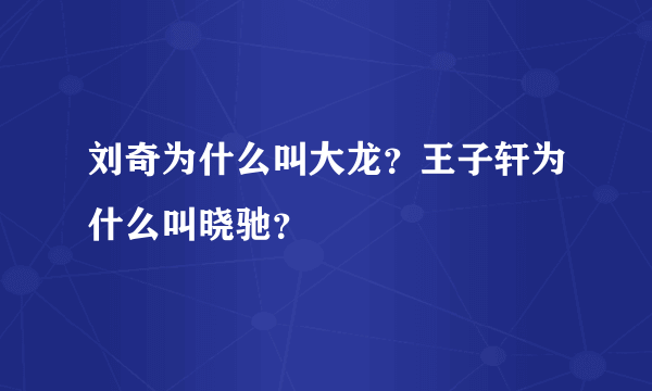 刘奇为什么叫大龙？王子轩为什么叫晓驰？