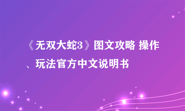 《无双大蛇3》图文攻略 操作、玩法官方中文说明书