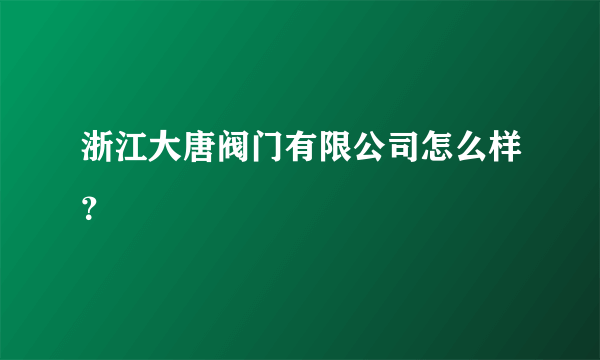 浙江大唐阀门有限公司怎么样？