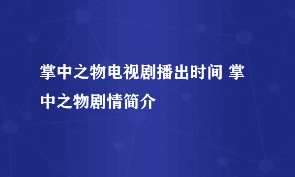 掌中之物电视剧播出时间 掌中之物剧情简介