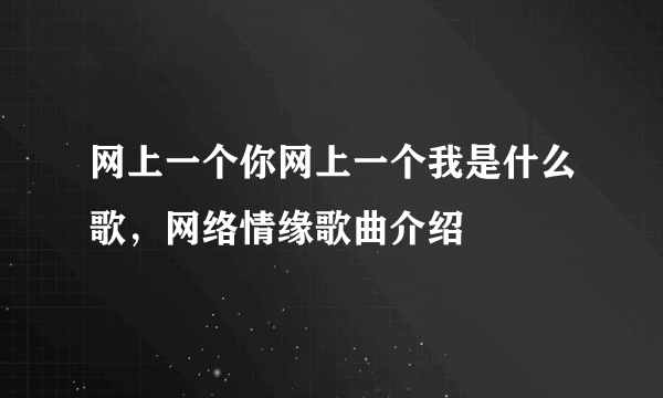 网上一个你网上一个我是什么歌，网络情缘歌曲介绍