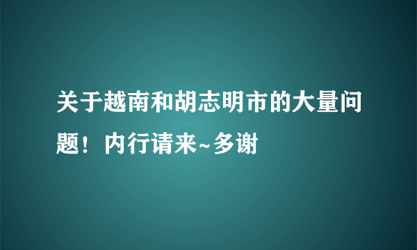 关于越南和胡志明市的大量问题！内行请来~多谢