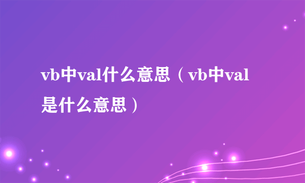 vb中val什么意思（vb中val是什么意思）