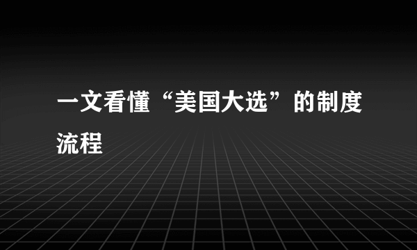 一文看懂“美国大选”的制度流程