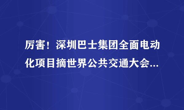 厉害！深圳巴士集团全面电动化项目摘世界公共交通大会最高荣誉奖