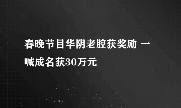 春晚节目华阴老腔获奖励 一喊成名获30万元