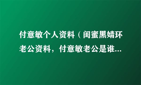 付意敏个人资料（闺蜜黑婧环老公资料，付意敏老公是谁）资讯_飞外网