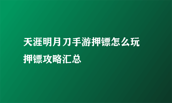 天涯明月刀手游押镖怎么玩 押镖攻略汇总