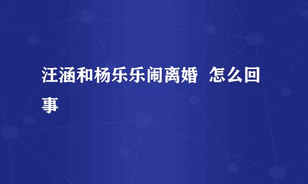 汪涵和杨乐乐闹离婚  怎么回事