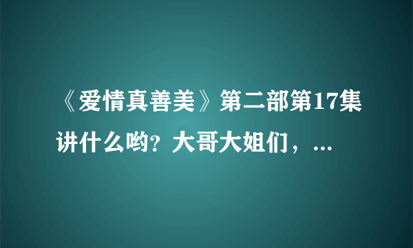 《爱情真善美》第二部第17集讲什么哟？大哥大姐们，小女子跪谢！还要加分哟！