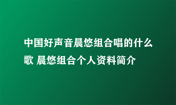 中国好声音晨悠组合唱的什么歌 晨悠组合个人资料简介