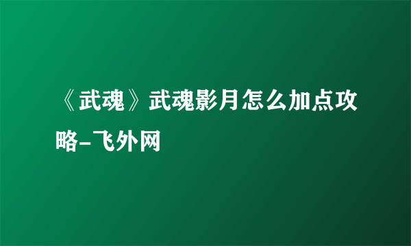 《武魂》武魂影月怎么加点攻略-飞外网