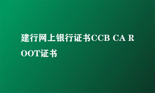 建行网上银行证书CCB CA ROOT证书