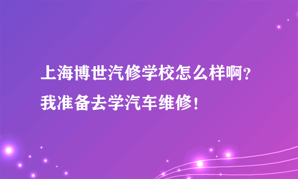 上海博世汽修学校怎么样啊？我准备去学汽车维修！