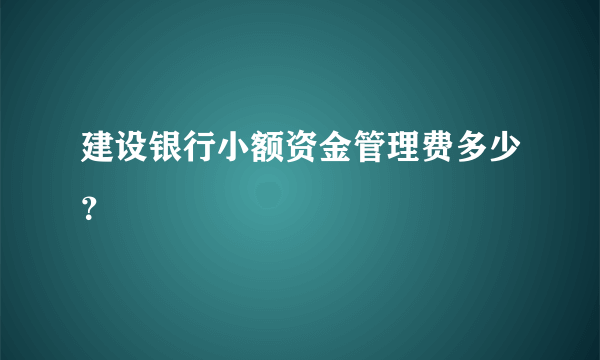 建设银行小额资金管理费多少？