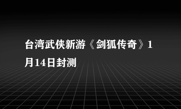 台湾武侠新游《剑狐传奇》1月14日封测