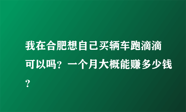 我在合肥想自己买辆车跑滴滴可以吗？一个月大概能赚多少钱？