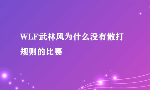 WLF武林风为什么没有散打规则的比赛